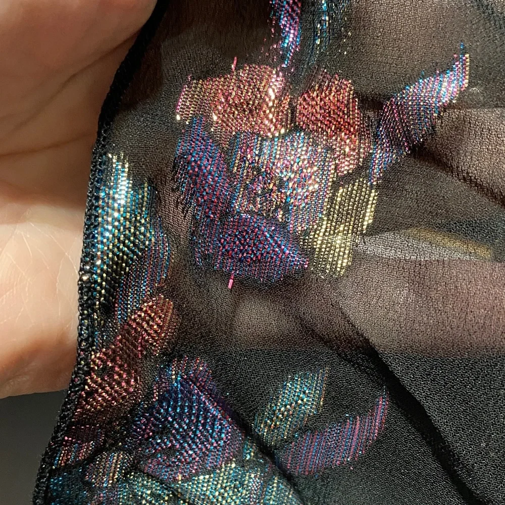 Vintage Amanda Smith 58” x 9” Multi color metallic black Floral Patterned Scarf